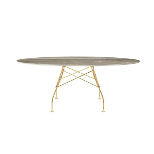 Kartell Glossy spisebord - 192x118 cm. - Tropical Grey - guld stel