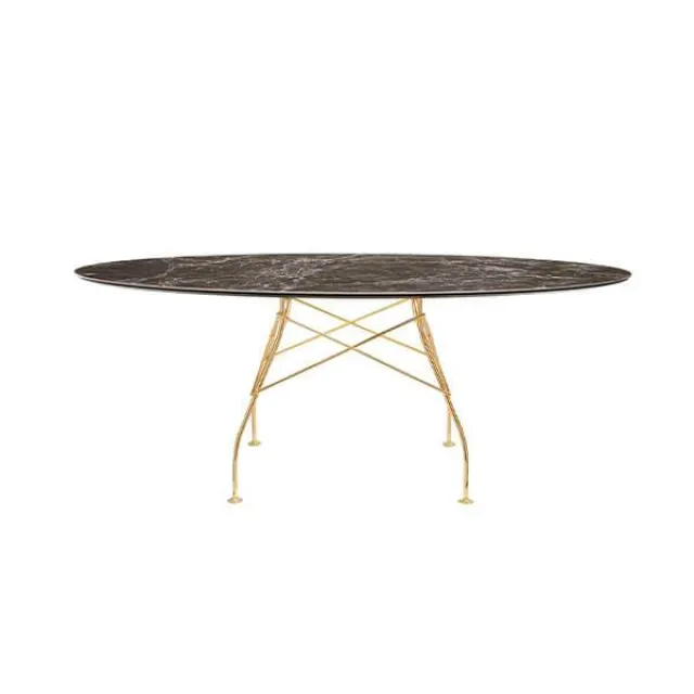 Kartell Glossy spisebord - 192x118 cm. - Brown Emperador - guld stel