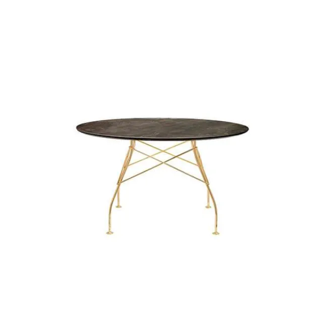 Kartell Glossy spisebord - Ø128 cm. - Aged Bronze - guld stel