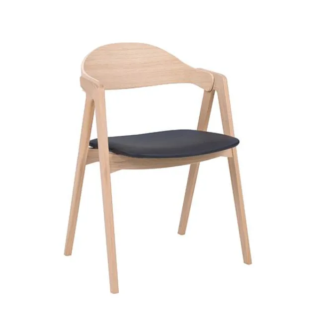 PBJ Designhouse PBJ Titan spisebordsstol med finér ryg - Lakeret lys eg - Læder
