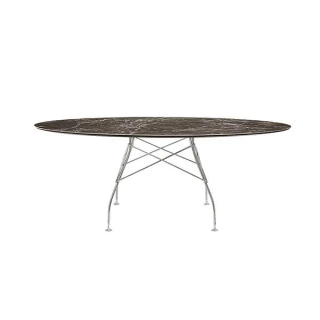 Kartell Glossy spisebord - 192x118 cm. - Brown Emperador - krom stel