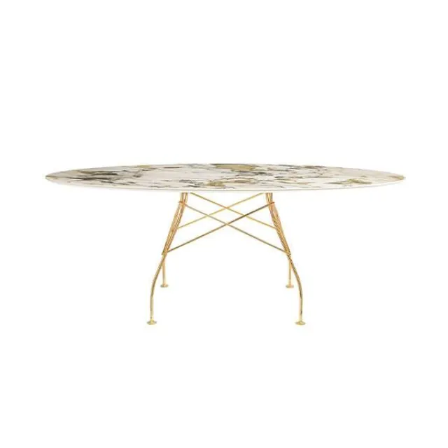 Kartell Glossy spisebord - 192x118 cm. - Symphonie- guld stel