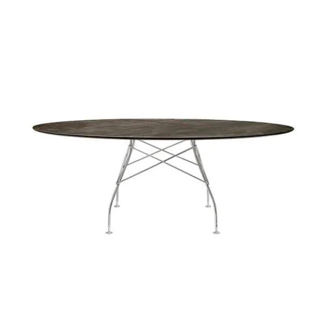 Kartell Glossy spisebord - 192x118 cm. - Aged Bronze - krom stel