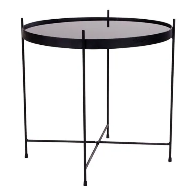 Erling Christensen Møbler Venezia Sofabord - Hjørnebord i sort stål med glas Ø48 cm