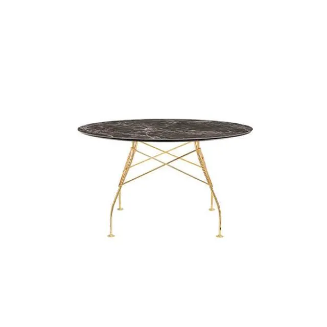 Kartell Glossy spisebord - Ø128 cm. - Brown Emperador - guld stel