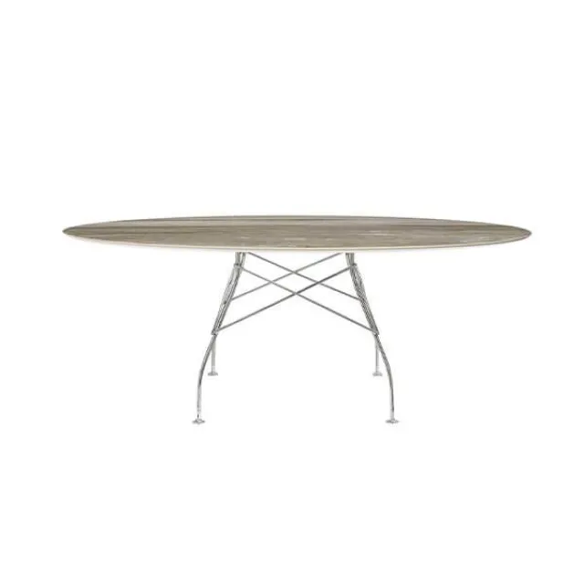 Kartell Glossy spisebord - 192x118 cm. - Tropical Grey - krom stel